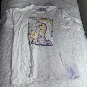 Vintage Virgin Mary Stained Glass Graphic T-Shirt White XL Made in USA 90s Art